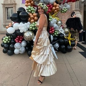 Bronx And Banco Florence Metallic V-Neck Pleated Dress